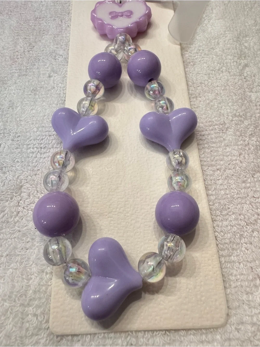 Lavender Beaded Heart Bracelet Clip phone charm